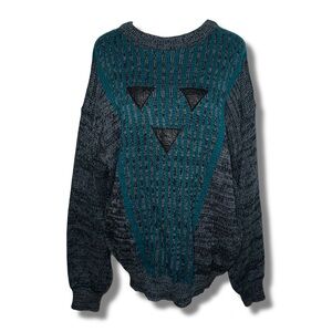 Vintage Knit Sweater w/ Leather Accents